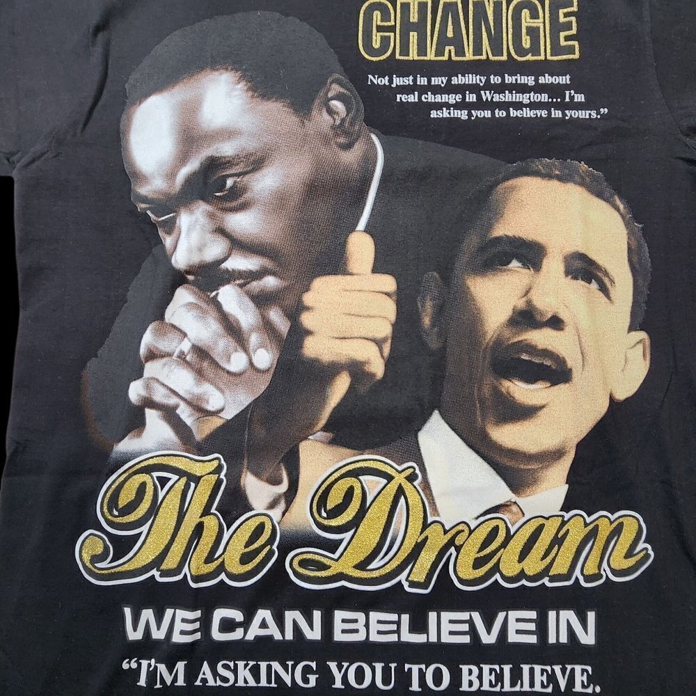 Barack Obama and Martin Luther King Jr "The Dream" Black T-Shirt, Men's XL